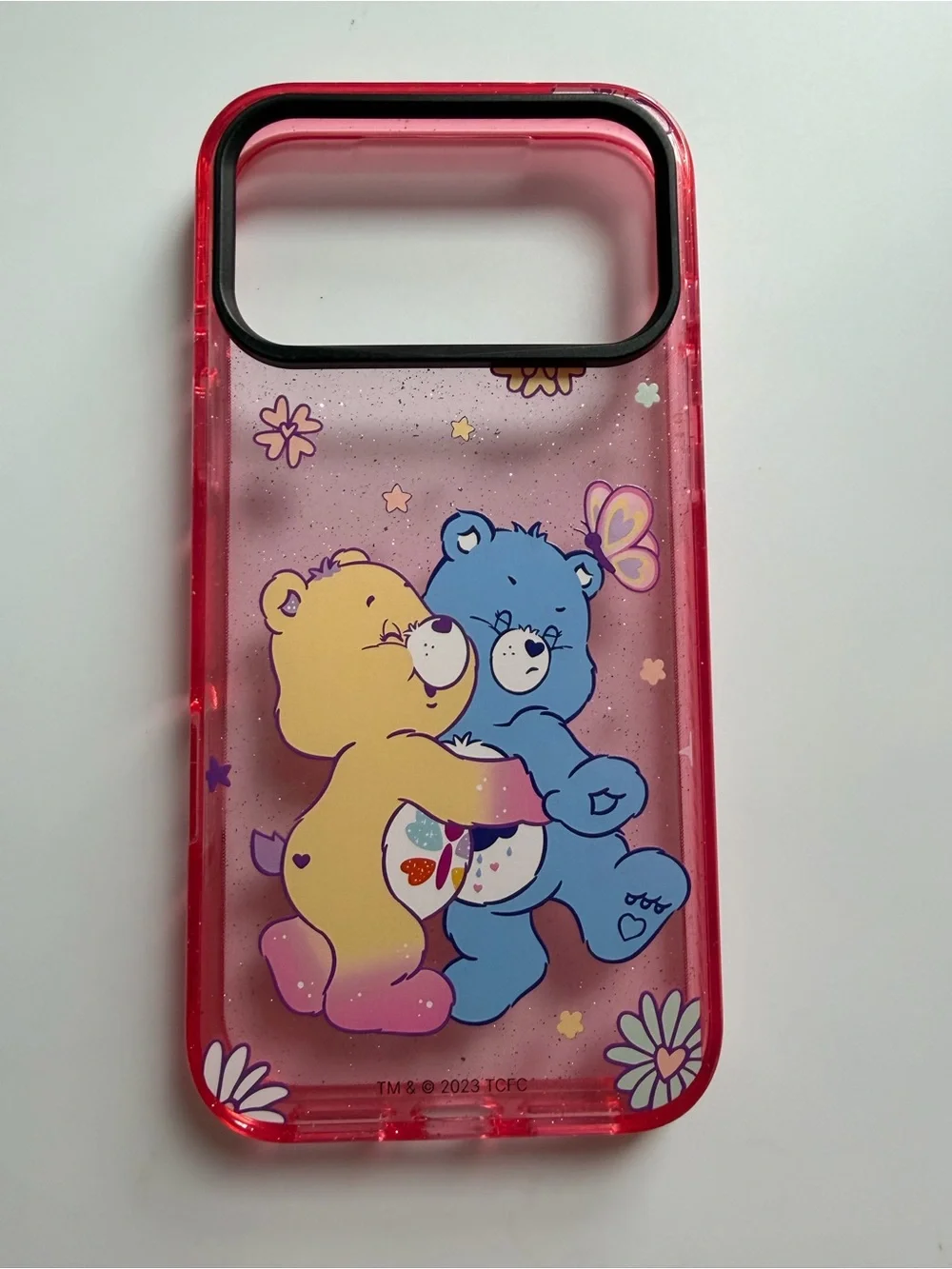 17 pro max Care Bears Pink Glitter Phone Case with Hugging Bears